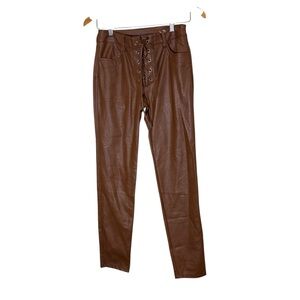 Aniye By Faux Leather Brown Lace-Up Pants sz 38/26